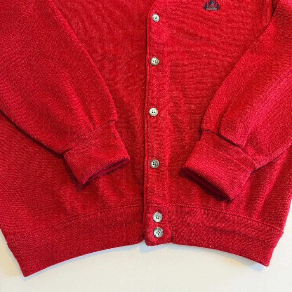 VINTAGE 90s IZOD Crest Indie Grandpa Red Cardigan Sweater Large